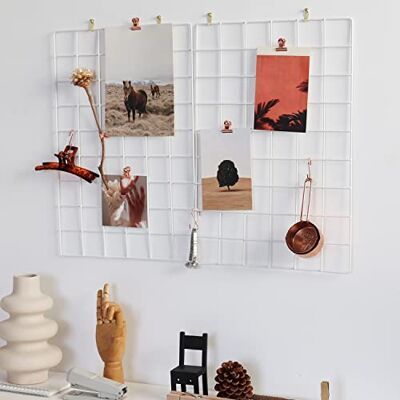 FRIADE Wandgitter-Panel für Foto-Display, Wandaufbewahrung, Organizer, 5 Metall-Clips, 3 S-Haken, 4 Nägel, 4 Kunststoff-Hängeschnallen und 4 Schrauben, Größe 44,5 x 30 cm, 2 Stück (Weiß) FRIADE Wandgitter-Panel für Foto-Display, Wandaufbewahrung, Organizer, 5 Metall-Clips, 3 S-Haken, 4 Nägel, 4 Kunststoff-Hängeschnallen und 4 Schrauben, Größe 44,5 x 30 cm, 2 Stück (Weiß)