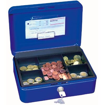 WEDO 145303H Geldkassette (aus pulverbeschichtetem Stahl, versenkbarer Griff, Geldnoten- und Belegeklammer, 5-Fächer-Münzeinsatz, Sicherheits-Zylinderschloss, 25 x 18 x 9 cm) blau WEDO 145303H Geldkassette (aus pulverbeschichtetem Stahl, versenkbarer Griff, Geldnoten- und Belegeklammer, 5-Fächer-Münzeinsatz, Sicherheits-Zylinderschloss, 25 x 18 x 9 cm) blau