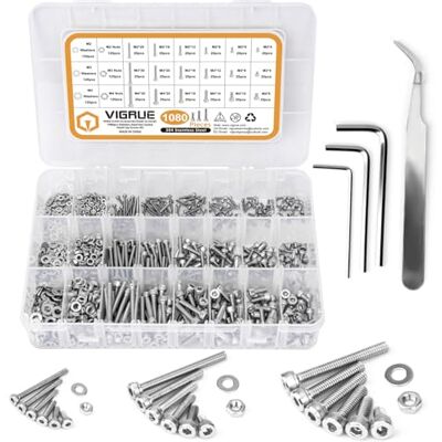 VIGRUE Kit 1080PCS M2 M3 M4 Edelstahl-Sechskopf-Knopf Schrauben Schrauben Muttern und Unterlegscheiben Sortiment Kit der mit Aufbewahrung flach Fall Box (Kit 1080PCS) VIGRUE Kit 1080PCS M2 M3 M4 Edelstahl-Sechskopf-Knopf Schrauben Schrauben Muttern und Unterlegscheiben Sortiment Kit der mit Aufbewahrung flach Fall Box (Kit 1080PCS)