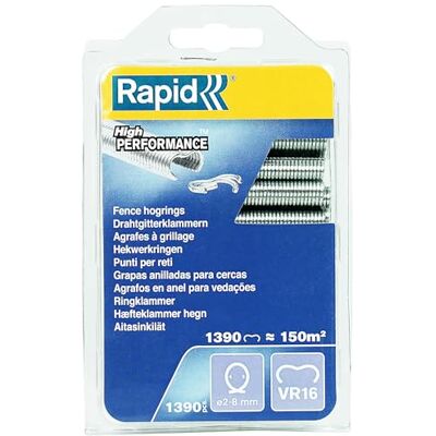 Rapid Zaun-Ringklammern VR16 verzinkt, 1.390 Stk. für Maschendrahtzaun Für Ø 2–8 mm Drähte; kunststoffummantelt; silber; 1.390 Stk.; kompatibel mit FP20 & FP216 Zaunzangen Rapid Zaun-Ringklammern VR16 verzinkt, 1.390 Stk. für Maschendrahtzaun Für Ø 2–8 mm Drähte; kunststoffummantelt; silber; 1.390 Stk.; kompatibel mit FP20 & FP216 Zaunzangen