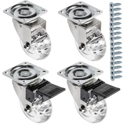 GTV Möbelrollen BRAZIL, Lenkrollen, 4 Stück set Rollen für Möbel: 2x Rollen mit Bremse, 2x ohne Bremse, aus Stahl und Gummi, +16 konische Schrauben 4x17, Durchmesser: 50 mm, Farbe: Transparent GTV Möbelrollen BRAZIL, Lenkrollen, 4 Stück set Rollen für Möbel: 2x Rollen mit Bremse, 2x ohne Bremse, aus Stahl und Gummi, +16 konische Schrauben 4x17, Durchmesser: 50 mm, Farbe: Transparent