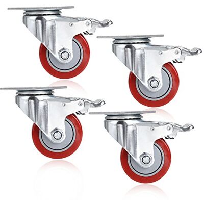 AUTDER 4 Stück 3" Transportrollen Lenkrollen Strandkorbrollen Schwenkrollen Schwerlastrollen Möbelrollen Warenkorbrollen Fußrolle Rollen Räder mit Bremse Tragkraft 544 kg, Rot AUTDER 4 Stück 3" Transportrollen Lenkrollen Strandkorbrollen Schwenkrollen Schwerlastrollen Möbelrollen Warenkorbrollen Fußrolle Rollen Räder mit Bremse Tragkraft 544 kg, Rot