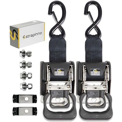 Strapinno 2 Stück Edelstahl-Ratschengurte, einziehbar, je 4,2 x 1,2 m, Spanngurte zum Anschrauben – 2 zusätzliche Halterungen und Bolzen-Set, Sicherheitsriegel S-Haken, Bruchfestigkeit 750 kg Strapinno 2 Stück Edelstahl-Ratschengurte, einziehbar, je 4,2 x 1,2 m, Spanngurte zum Anschrauben – 2 zusätzliche Halterungen und Bolzen-Set, Sicherheitsriegel S-Haken, Bruchfestigkeit 750 kg