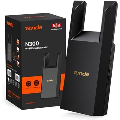 Tenda WLAN Verstärker Repeater R10, 300 Mbit/s, Ethernet-Port, Abdeckung bis zu 120 m², WPS, AP-Modus, kompatibel mit FritzBox, IPv6, Schwarz Tenda WLAN Verstärker Repeater R10, 300 Mbit/s, Ethernet-Port, Abdeckung bis zu 120 m², WPS, AP-Modus, kompatibel mit FritzBox, IPv6, Schwarz