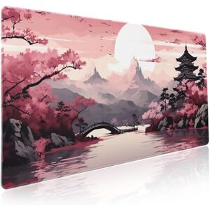 aportt Pinkes japanisches Sakura-Gaming-Mauspad, XXL, Kirschblüten-Turm, Berglandschaft, große Schreibtischmatte, rutschfeste Gummiunterseite, genähter Rand, langes Mauspad für Computerspieler, 89,9 x 40,9 aportt Pinkes japanisches Sakura-Gaming-Mauspad, XXL, Kirschblüten-Turm, Berglandschaft, große Schreibtischmatte, rutschfeste Gummiunterseite, genähter Rand, langes Mauspad für Computerspieler, 89,9 x 40,9