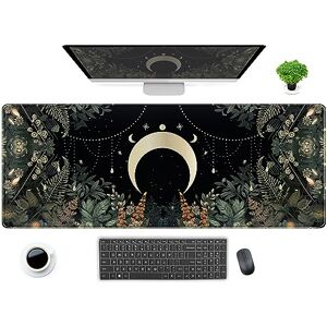 DCJJM Niedliche grüne Waldblätter-Schreibtischunterlage, skurrilen Mond, XL, groß, erweitertes Gaming-Mauspad mit genähten Kanten, Computer-Laptop-Tastatur, Mauspad, Schreibtischunterlage, 80 x 30 cm, DCJJM Niedliche grüne Waldblätter-Schreibtischunterlage, skurrilen Mond, XL, groß, erweitertes Gaming-Mauspad mit genähten Kanten, Computer-Laptop-Tastatur, Mauspad, Schreibtischunterlage, 80 x 30 cm,