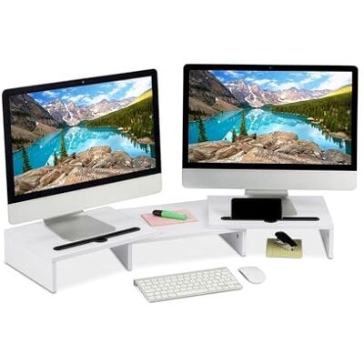 Relaxdays Monitorständer, 2 Monitore, ausziehbare Segmente, Breite 74-105 cm, ergonomische Bildschirmerhöhung, weiß Relaxdays Monitorständer, 2 Monitore, ausziehbare Segmente, Breite 74-105 cm, ergonomische Bildschirmerhöhung, weiß