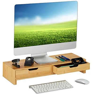 Relaxdays Monitorständer für 2 Monitore, ausziehbar, verstellbar, HBT: 11x107x22 cm, Schreibtisch Monitorerhöhung, Natur Relaxdays Monitorständer für 2 Monitore, ausziehbar, verstellbar, HBT: 11x107x22 cm, Schreibtisch Monitorerhöhung, Natur
