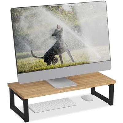 Relaxdays Monitorständer, Bildschirmerhöhung für Schreibtisch, HxBxT: 15 x 55 x 23 cm, Industrial Design, Natur/schwarz Relaxdays Monitorständer, Bildschirmerhöhung für Schreibtisch, HxBxT: 15 x 55 x 23 cm, Industrial Design, Natur/schwarz
