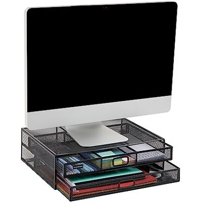 Mind Reader 2TDMESHY-BLK Monitorständer aus Metall mit 2 Schubladen, Schreibtisch-Organizer, hält PC, Laptop, Notebook, Drucker und mehr, schwarz, Drawers Mind Reader 2TDMESHY-BLK Monitorständer aus Metall mit 2 Schubladen, Schreibtisch-Organizer, hält PC, Laptop, Notebook, Drucker und mehr, schwarz, Drawers