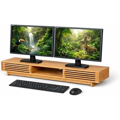 Relaxdays Monitorständer, 2 Bildschirme, mit 3 Fächern, HBT: 14 x 96,5 x 24,5 cm, Bambus, Bildschirmpodest, Natur Relaxdays Monitorständer, 2 Bildschirme, mit 3 Fächern, HBT: 14 x 96,5 x 24,5 cm, Bambus, Bildschirmpodest, Natur