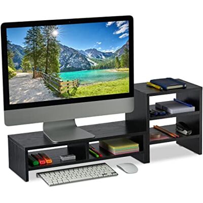 Relaxdays Monitorständer mit Ablagen, 2 Teile, Organizer, Laptopablage für Schreibtisch, Desktoperhöhung Büro, schwarz, 1 Stück Relaxdays Monitorständer mit Ablagen, 2 Teile, Organizer, Laptopablage für Schreibtisch, Desktoperhöhung Büro, schwarz, 1 Stück
