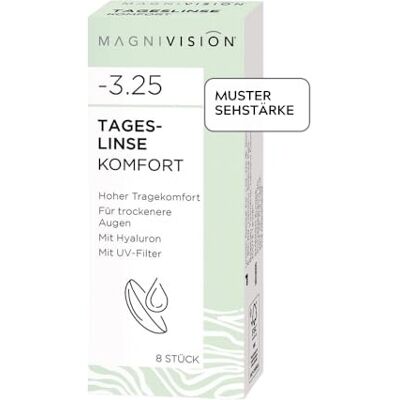Magnivision Tageslinsen Komfort weiche Kontaktlinsen für -1,75 Dioptrien 8 Stück BC 8.6 DIA 14.2 Kontaktlinse mit Hyaluron und UV-Filter für empfindliche Augen ohne Konservierungsstoffe Magnivision Tageslinsen Komfort weiche Kontaktlinsen für -1,75 Dioptrien 8 Stück BC 8.6 DIA 14.2 Kontaktlinse mit Hyaluron und UV-Filter für empfindliche Augen ohne Konservierungsstoffe