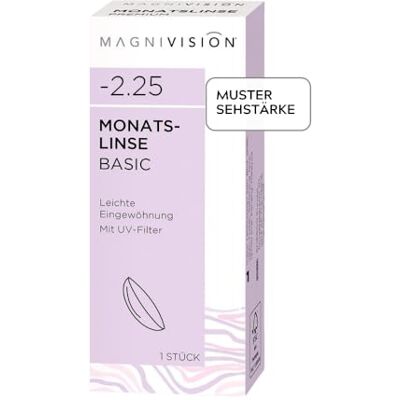 Magnivision Monatslinse Basic weiche Kontaktlinsen für -3,00 Dioptrien 1 Stück BC 8.6 DIA 14.2 Kontaktlinse mit Hydrogel und UV-Filter für empfindliche Augen ohne Konservierungsstoffe Magnivision Monatslinse Basic weiche Kontaktlinsen für -3,00 Dioptrien 1 Stück BC 8.6 DIA 14.2 Kontaktlinse mit Hydrogel und UV-Filter für empfindliche Augen ohne Konservierungsstoffe