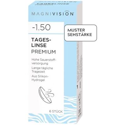 Magnivision Tageslinsen Premium weiche Kontaktlinsen für -1,25 dpt. 6 Stück BC 8.6 DIA 14.2 mit Silikon-Hydrogel-Material & UV-Filter für lange Tragezeiten ohne Konservierungsstoffe Magnivision Tageslinsen Premium weiche Kontaktlinsen für -1,25 dpt. 6 Stück BC 8.6 DIA 14.2 mit Silikon-Hydrogel-Material & UV-Filter für lange Tragezeiten ohne Konservierungsstoffe