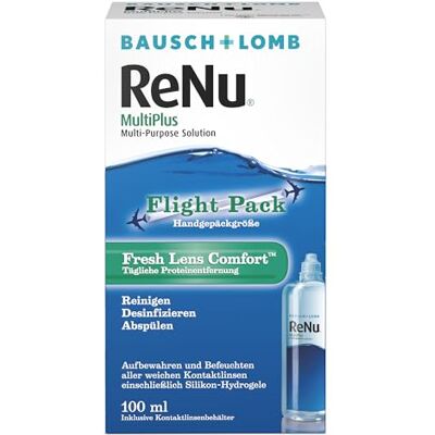Bausch + Lomb ReNu MultiPlus Kombilösung mit Proteinentferner Kontaktlinsenreiniger, Aufbewahrungslösung für weiche Linsen, Flight Pack, Reise-Set, 1 x 100 ml Bausch + Lomb ReNu MultiPlus Kombilösung mit Proteinentferner Kontaktlinsenreiniger, Aufbewahrungslösung für weiche Linsen, Flight Pack, Reise-Set, 1 x 100 ml