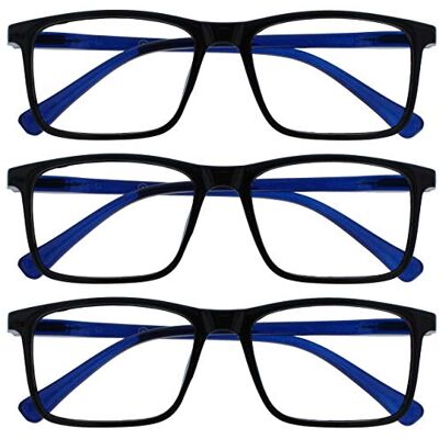 OPULIZE Ink Fernbrille 3er Pack Kurzsichtigkeit Groß Rechteckig Rahmen Federscharniere Kratzfest Schwarz Herren Damen MMM4-1 -2.50 OPULIZE Ink Fernbrille 3er Pack Kurzsichtigkeit Groß Rechteckig Rahmen Federscharniere Kratzfest Schwarz Herren Damen MMM4-1 -2.50