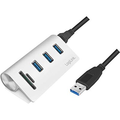 Logilink CR0045 USB 3.0 Hub (3-Port) mit Kartenleser f?r SD + Micro-SD Speicherkarten, Aluminiumgeh?use, f?r Windows/MAC OS/Linux, Silber Logilink CR0045 USB 3.0 Hub (3-Port) mit Kartenleser f?r SD + Micro-SD Speicherkarten, Aluminiumgeh?use, f?r Windows/MAC OS/Linux, Silber