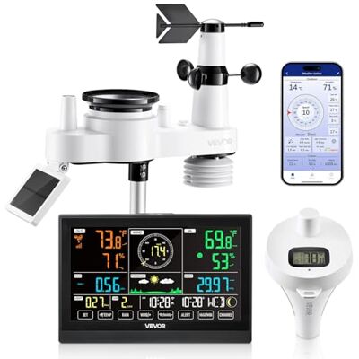 VEVOR 7-in-1 WLAN-Wetterstation mit APP, 7,5-Zoll-Display, solarbetriebener Außensensor, mit Poolthermometer, Regenmesser, Wettercenter für Wettervorhersage, Windgeschwindigkeit, Pooltemperatur VEVOR 7-in-1 WLAN-Wetterstation mit APP, 7,5-Zoll-Display, solarbetriebener Außensensor, mit Poolthermometer, Regenmesser, Wettercenter für Wettervorhersage, Windgeschwindigkeit, Pooltemperatur