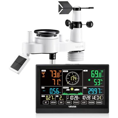 VEVOR 7-in-1-Wetterstation Funk, 7,5-Zoll-Display, solarbetriebener Außensensor, Regenmesser, für Wettervorhersage, Temperatur, Luftfeuchtigkeitsmesser, Windgeschwindigkeit & -richtung (kein WLAN) VEVOR 7-in-1-Wetterstation Funk, 7,5-Zoll-Display, solarbetriebener Außensensor, Regenmesser, für Wettervorhersage, Temperatur, Luftfeuchtigkeitsmesser, Windgeschwindigkeit & -richtung (kein WLAN)