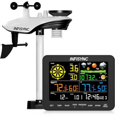 InfiSync 12-in-1 Wetterstation, Wetterstation Funk mit Außensensor, Windmesser, Barometer, Außentemperatur Funk mit Wettervorhersage, Luftfeuchtigkeit, Mondphase InfiSync 12-in-1 Wetterstation, Wetterstation Funk mit Außensensor, Windmesser, Barometer, Außentemperatur Funk mit Wettervorhersage, Luftfeuchtigkeit, Mondphase