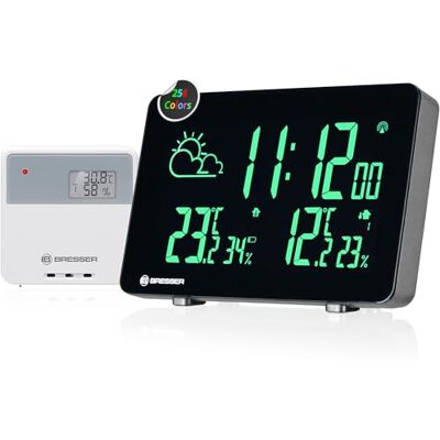 Bresser Funkwetterstation mit Farbwechsel, 256 Displayfarben, Wettervorhersage, Thermo-Hygrosensor, Frostwarnung, DCF-Uhrzeit, für Zuhause und Büro Bresser Funkwetterstation mit Farbwechsel, 256 Displayfarben, Wettervorhersage, Thermo-Hygrosensor, Frostwarnung, DCF-Uhrzeit, für Zuhause und Büro