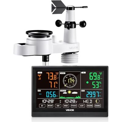 VEVOR 5-in-1-Wetterstation, 7,5-Zoll-Display, solarbetriebener Außensensor, Regenmesser, für Wettervorhersage, Temperatur, Luftfeuchtigkeitsmesser, Windgeschwindigkeit & -richtung (kein WLAN) VEVOR 5-in-1-Wetterstation, 7,5-Zoll-Display, solarbetriebener Außensensor, Regenmesser, für Wettervorhersage, Temperatur, Luftfeuchtigkeitsmesser, Windgeschwindigkeit & -richtung (kein WLAN)