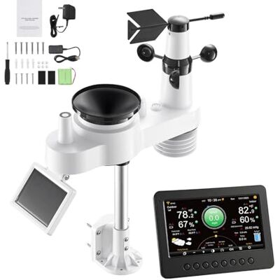 VEVOR 7-in-1 WLAN-Wetterstation, 7-Zoll-TFT-Display, solarbetriebener Außensensor, Wettercenter zur Wettervorhersage, Windgeschwindigkeit, Windrichtung, Temperatur, Luftfeuchtigkeit, Niederschlag VEVOR 7-in-1 WLAN-Wetterstation, 7-Zoll-TFT-Display, solarbetriebener Außensensor, Wettercenter zur Wettervorhersage, Windgeschwindigkeit, Windrichtung, Temperatur, Luftfeuchtigkeit, Niederschlag