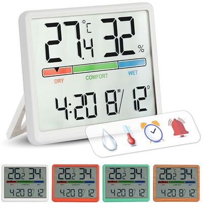 GIFTMARKET Digitales Innenraumthermometer mit Hygrometer, Komfortanzeige, Uhr und Kalender, Farbe Weiß, ideal für Zuhause, Material ABS, Maße 9,3 x 7,2 x 1,6 cm GIFTMARKET Digitales Innenraumthermometer mit Hygrometer, Komfortanzeige, Uhr und Kalender, Farbe Weiß, ideal für Zuhause, Material ABS, Maße 9,3 x 7,2 x 1,6 cm