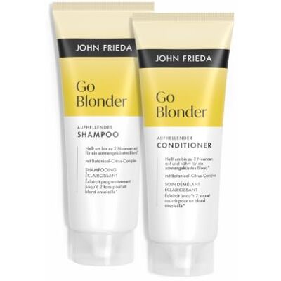 John Frieda Sheer Blonde Go Blonder Set Shampoo/Conditioner Inhalt: 1x 75ml Shampoo, 1x 75ml Conditioner Für blondes, feines, Haar John Frieda Sheer Blonde Go Blonder Set Shampoo/Conditioner Inhalt: 1x 75ml Shampoo, 1x 75ml Conditioner Für blondes, feines, Haar