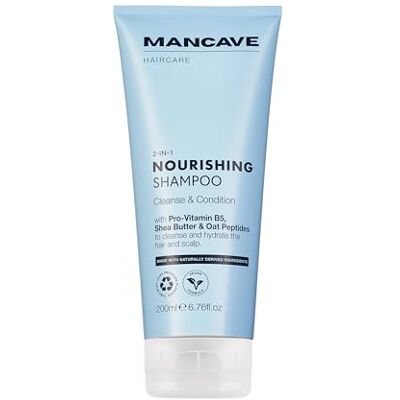 ManCave Nährendes 2-in-1 Shampoo 200ml, stärkt und hydratisiert das Haar, Arganöl & Haferpeptide, bekämpft Schuppen und pflegt die Kopfhaut, sanfte Reinigung mit Panthenol und Sheabutter, Hergestellt ManCave Nährendes 2-in-1 Shampoo 200ml, stärkt und hydratisiert das Haar, Arganöl & Haferpeptide, bekämpft Schuppen und pflegt die Kopfhaut, sanfte Reinigung mit Panthenol und Sheabutter, Hergestellt