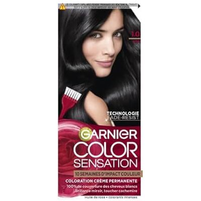 Garnier Color Sensation Coloration – Schwarz 1.0 – permanente Creme-Färbung – für alle Haartypen – Farbe bis zu 10 Wochen & deckt weißes Haar 100% ab Garnier Color Sensation Coloration – Schwarz 1.0 – permanente Creme-Färbung – für alle Haartypen – Farbe bis zu 10 Wochen & deckt weißes Haar 100% ab