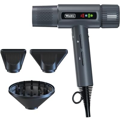 Wahl Vanquish Grey Haartrockner mit 3 magnetischen Aufsätzen Leise und schnelltrocknend, Selbstreinigungsfunktion, Hochgeschwindigkeits-Digitalmotor, LED-Anzeige, geringes Gewicht: 340 g Wahl Vanquish Grey Haartrockner mit 3 magnetischen Aufsätzen Leise und schnelltrocknend, Selbstreinigungsfunktion, Hochgeschwindigkeits-Digitalmotor, LED-Anzeige, geringes Gewicht: 340 g
