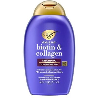 OGX Biotin & Collagen Shampoo (385 ml), kräftigendes Haarshampoo für feines & dünnes Haar, mit Vitamin B7 Biotin & Kollagen, ohne Sulfate OGX Biotin & Collagen Shampoo (385 ml), kräftigendes Haarshampoo für feines & dünnes Haar, mit Vitamin B7 Biotin & Kollagen, ohne Sulfate