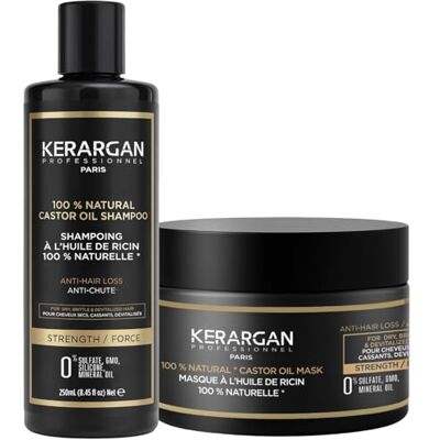 KERARGAN – Anti-Haarausfall-Duo: Shampoo & Maske mit Rizinusöl – Für trockenes, geschwächtes, kraftloses Haar – Unterstützt das Wachstum – Ohne Sulfate, Silikone, GVO – 2×250 ml KERARGAN – Anti-Haarausfall-Duo: Shampoo & Maske mit Rizinusöl – Für trockenes, geschwächtes, kraftloses Haar – Unterstützt das Wachstum – Ohne Sulfate, Silikone, GVO – 2×250 ml