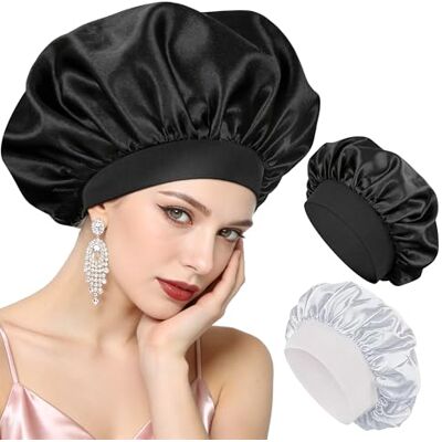 vonsera Seidenhaube zum Schlafen 2 Stück Satin Haarhaube, Haarhaube für die Nacht, Bonnet Seide für Locken Glatte Haare, Anti-Frizz Weiche Bonnet Schwarz + Silber + 2 Haargummis vonsera Seidenhaube zum Schlafen 2 Stück Satin Haarhaube, Haarhaube für die Nacht, Bonnet Seide für Locken Glatte Haare, Anti-Frizz Weiche Bonnet Schwarz + Silber + 2 Haargummis