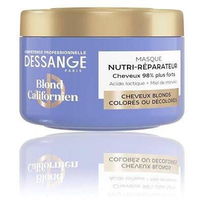 Dessange Nährstoff-reparierende Haarmaske, kalifornisches Blond, Milchsäure & Manuka-Honig – nährt, repariert & schützt vor Bruch – blondes, gefärbtes, gebleichtes Haar – 280 ml Dessange Nährstoff-reparierende Haarmaske, kalifornisches Blond, Milchsäure & Manuka-Honig – nährt, repariert & schützt vor Bruch – blondes, gefärbtes, gebleichtes Haar – 280 ml