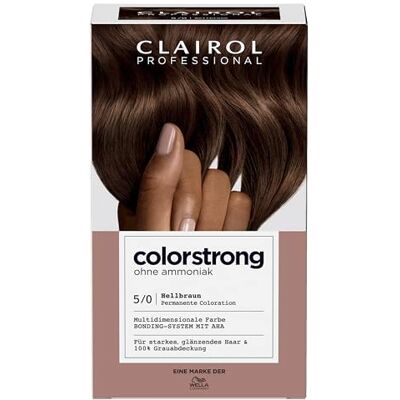 Clairol PROFESSIONAL colorstrong dauerhafte, multidimensionale Haarfarbe ohne Ammoniak mit stärkendem AHA-Bonding-System 5/0 Hellbraun Clairol PROFESSIONAL colorstrong dauerhafte, multidimensionale Haarfarbe ohne Ammoniak mit stärkendem AHA-Bonding-System 5/0 Hellbraun
