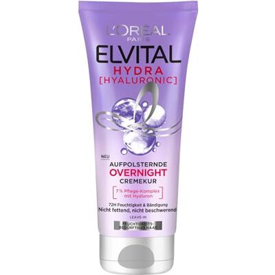 L'Oreal Paris L'Oréal Paris Elvital Hydra Hyaluronic feuchtigkeitsspendende Haarmaske für glänzendes Haar, Leave In für einen Feuchtigkeitsboost & Schutz über Nacht, langanhaltende Feuchtigkeit und Pflege, 200ml L'Oreal Paris L'Oréal Paris Elvital Hydra Hyaluronic feuchtigkeitsspendende Haarmaske für glänzendes Haar, Leave In für einen Feuchtigkeitsboost & Schutz über Nacht, langanhaltende Feuchtigkeit und Pflege, 200ml