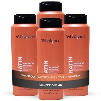 Vitalcare Keratin stärkendes Shampoo, reinigt sanft sprödes und strapaziertes Haar, mit Keratin und Arginin, 4 x 500 ml Vitalcare Keratin stärkendes Shampoo, reinigt sanft sprödes und strapaziertes Haar, mit Keratin und Arginin, 4 x 500 ml