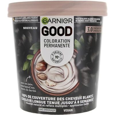 Garnier Permanente Haarfärbung – ohne Ammoniak – 90% Inhaltsstoffe natürlichen Ursprungs – vegane Formel – Sheabutter – 100% weiße Haarabdeckung – Dunkelbraun Schokoladenschwarz (3.0) – Good Garnier Permanente Haarfärbung – ohne Ammoniak – 90% Inhaltsstoffe natürlichen Ursprungs – vegane Formel – Sheabutter – 100% weiße Haarabdeckung – Dunkelbraun Schokoladenschwarz (3.0) – Good