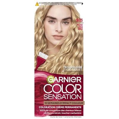 Garnier Color Sensation Haarfarbe, sehr helles Blond Beige 9.13, permanente Creme-Färbung, für alle Haartypen, Farbe bis zu 10 Wochen & deckt weißes Haar 100% ab Garnier Color Sensation Haarfarbe, sehr helles Blond Beige 9.13, permanente Creme-Färbung, für alle Haartypen, Farbe bis zu 10 Wochen & deckt weißes Haar 100% ab