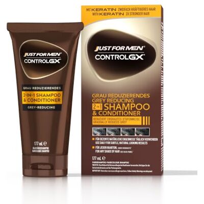 Just for men Control GX 2-in-1 Shampoo & Conditioner für Männer, 170ml Haarfarbe für Männer, Farbshampoo & Spülung, reduziert nach und nach graue Haare, natürliches Ergebnis, ohne Färbelinien Just for men Control GX 2-in-1 Shampoo & Conditioner für Männer, 170ml Haarfarbe für Männer, Farbshampoo & Spülung, reduziert nach und nach graue Haare, natürliches Ergebnis, ohne Färbelinien