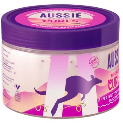 Aussie Bouncy Curls Butter Haarmaske für Wellen und Locken 500ml entwirrt, nährt und pflegt mit Jojoba, Kokos und Australischen Macadamianussölen, vegan und tierversuchsfrei Aussie Bouncy Curls Butter Haarmaske für Wellen und Locken 500ml entwirrt, nährt und pflegt mit Jojoba, Kokos und Australischen Macadamianussölen, vegan und tierversuchsfrei