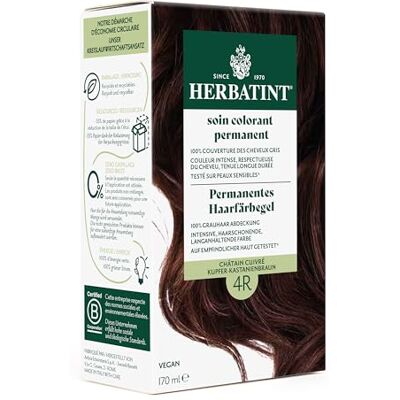 Herbatint Permanentes Haarfärbegel 4R Kupfer–Kastanienbraun – 170 ml I Ohne Ammoniak, optimale Grauhaarabdeckung I Auf empfindlicher Haut getestet, mit 8 Pflanzenextrakten Herbatint Permanentes Haarfärbegel 4R Kupfer–Kastanienbraun – 170 ml I Ohne Ammoniak, optimale Grauhaarabdeckung I Auf empfindlicher Haut getestet, mit 8 Pflanzenextrakten