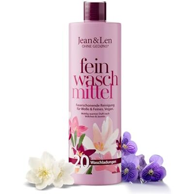 Jean & Len Faserschonendes Feinwaschmittel Wolle & Feines Veilchen & Jasmin, schützt empfindliche Fasern vorm tiefen Eindringen neuer Flecken, Feinwaschmittel flüssig, vegan, 1 L Jean & Len Faserschonendes Feinwaschmittel Wolle & Feines Veilchen & Jasmin, schützt empfindliche Fasern vorm tiefen Eindringen neuer Flecken, Feinwaschmittel flüssig, vegan, 1 L