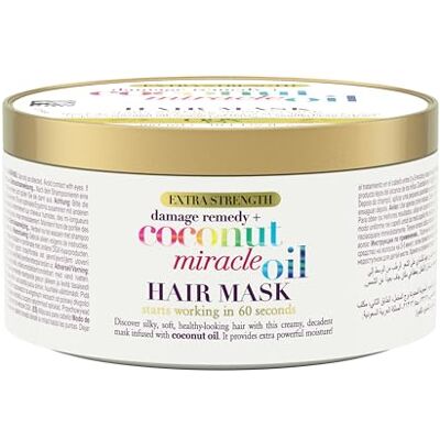 OGX Coconut Miracle Oil Haarmaske, 300 ml Feuchtigkeitsspendende Haarpflege, Haarmaske mit Kokosöl und Vanilleschotenextrakt für trockenes und krauses Haar OGX Coconut Miracle Oil Haarmaske, 300 ml Feuchtigkeitsspendende Haarpflege, Haarmaske mit Kokosöl und Vanilleschotenextrakt für trockenes und krauses Haar