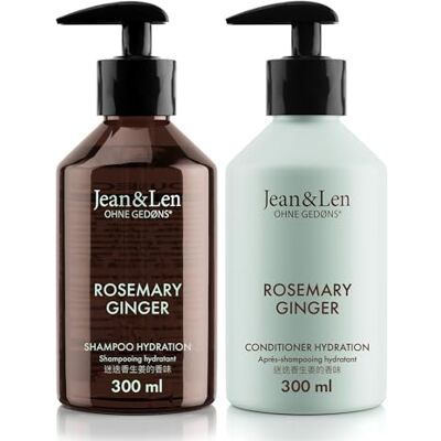 Jean & Len Haarpflege Set Rosemary & Ginger, 2x 300 ml Shampoo & Conditioner für trockenes, glanzloses Haar, spendet Feuchtigkeit, würzig-frischer Duft, ohne Parabene & Silikone Jean & Len Haarpflege Set Rosemary & Ginger, 2x 300 ml Shampoo & Conditioner für trockenes, glanzloses Haar, spendet Feuchtigkeit, würzig-frischer Duft, ohne Parabene & Silikone
