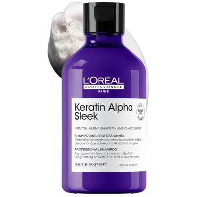 L'Oréal Professionnel Paris L'Oréal Professionnel, Keratin Alpha Sleek Shampoo, Reinigt und Beruhigt, Professionelle Anti-Frizz-Behandlung, Mit Keratin Sleeker und Aminosäuren, Für Farbiges und Flauschiges Haar, 300ml L'Oréal Professionnel Paris L'Oréal Professionnel, Keratin Alpha Sleek Shampoo, Reinigt und Beruhigt, Professionelle Anti-Frizz-Behandlung, Mit Keratin Sleeker und Aminosäuren, Für Farbiges und Flauschiges Haar, 300ml