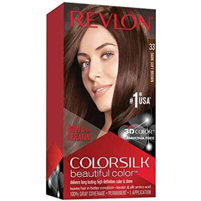 Revlon Permanente Haarfarbe, Permanente Haarfärbemittel, Colorsilk mit 100 % Grauabdeckung, Ammoniakfrei, Keratin und Aminosäuren, 33 Darkes Aschbraun Revlon Permanente Haarfarbe, Permanente Haarfärbemittel, Colorsilk mit 100 % Grauabdeckung, Ammoniakfrei, Keratin und Aminosäuren, 33 Darkes Aschbraun